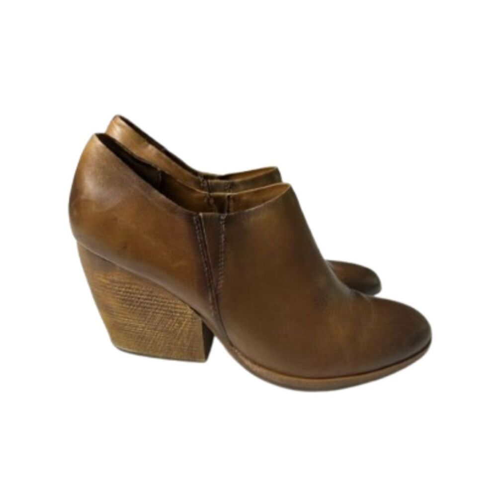Kork Ease Leather Ankle Boots Womens 9.5 M Booties Stacked Block Wooden Heel